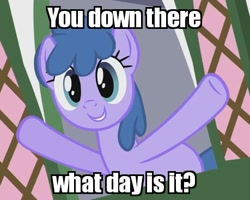 Size: 459x367 | Tagged: safe, edit, edited screencap, screencap, berry frost, a friend in deed, a christmas carol, background pony, caption, image macro, meme, smile song, solo, window