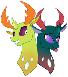 Size: 2472x2790 | Tagged: safe, artist:drake, derpibooru import, pharynx, thorax, changedling, changeling, brothers, bust, changedling brothers, cute, duo, king thorax, male, pharybetes, portrait, prince pharynx, quadrupedal, simple background, thorabetes, tongue out, transparent background