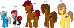 Size: 614x231 | Tagged: safe, artist:binary6, derpibooru import, oc, oc only, oc:binary2, oc:binary3, oc:binary4, oc:binary6, oc:binary7, pony, robot, robot pony, height difference, simple background, transparent background