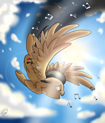 Size: 5077x5976 | Tagged: safe, artist:deadliestvenom, oc, oc only, oc:artsong, absurd resolution, cloud, flying, music notes, solo