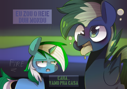 Size: 2199x1527 | Tagged: safe, artist:firefuckingfall, derpibooru import, oc, oc only, oc:igames, oc:night fury, drunk, portuguese