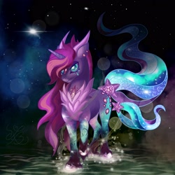 Size: 3500x3500 | Tagged: safe, artist:myhandsarecrazy, derpibooru import, unicorn, aries, fog, galaxy pony, goat horns, goat pony, male, night, ponyscopes, sky, solo, stallion, stars, zodiac