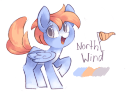 Size: 945x709 | Tagged: safe, artist:askpopcorn, derpibooru import, oc, oc only, oc:north wind, pegasus, pony, color palette, cute, female, mare, simple background, smiling, solo