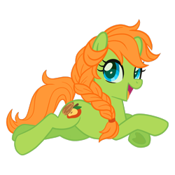 Size: 2048x2048 | Tagged: safe, artist:myhandsarecrazy, derpibooru import, oc, oc only, oc:appleseed, earth pony, pony, braid, braided ponytail, female, happy, looking at you, mare, prone, simple background, smiling, solo, transparent background