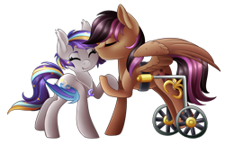 Size: 2745x1772 | Tagged: safe, artist:scarlet-spectrum, stellar eclipse, oc, oc:night lark, bat pony, pegasus, pony, canon x oc, commission, duo, eyes closed, female, husband and wife, kissing, male, mare, shipping, simple background, stallion, stellarnight, straight, transparent background, wheelchair