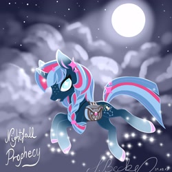 Size: 2048x2048 | Tagged: safe, artist:myhandsarecrazy, derpibooru import, oc, oc:nightfall prophecy, unicorn, cloud, constellation, female, freckles, mare, moon, moonlight, night, saddle bag, solo, starry eyes, wingding eyes