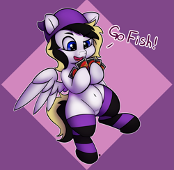 Size: 2171x2123 | Tagged: safe, artist:pabbley, derpibooru import, oc, oc only, oc:rory gigabyte, pegasus, pony, beanie, belly button, bipedal, card game, clothes, cute, dialogue, hat, male, simple background, socks, solo, striped socks, uno