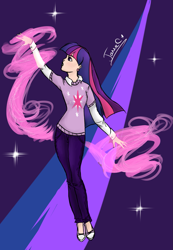 Size: 1377x1985 | Tagged: safe, artist:angelpony99, twilight sparkle, human, female, humanized, magic, solo