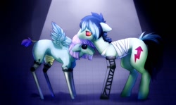 Size: 1280x764 | Tagged: safe, artist:elvche, oc, oc only, pony, amputee, commission, female, male, prosthetics, wings