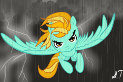 Size: 1914x1284 | Tagged: safe, artist:silversthreads, lightning dust, pegasus, pony, female, lightning, mare, night, solo, storm
