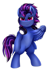 Size: 2550x3509 | Tagged: safe, artist:pridark, derpibooru import, oc, oc only, oc:lost, pegasus, pony, bipedal, headphones, male, simple background, smiling, solo, stallion, transparent background