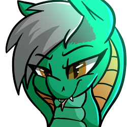 Size: 2500x2500 | Tagged: safe, artist:themodpony, oc, oc only, oc:jade scale, original species, snake pony, bust, cobra hood, fangs, forked tongue, portrait, serpony, simple background, solo, transparent background