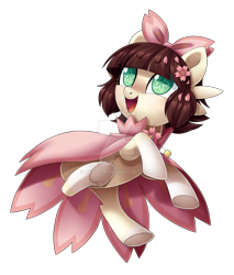 Size: 1024x1204 | Tagged: safe, artist:centchi, derpibooru import, oc, oc:petal dance, original species, pony, cloak, clothes, female, flower, flower in hair, mare, simple background, solo, transparent background, underhoof, watermark, wingding eyes, witchfae