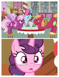 Size: 3106x4096 | Tagged: safe, derpibooru import, screencap, big macintosh, cheerilee, cup cake, sugar belle, earth pony, pony, unicorn, hearts and hooves day (episode), the break up breakdown, cheerimac, crying, female, love poison, male, mare, shipping, stallion, straight, teary eyes