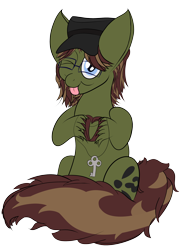 Size: 2300x3200 | Tagged: safe, artist:kayosdrive, oc, oc only, oc:kay, earth pony, pony, 2017 community collab, cutie mark, derpibooru community collaboration, flat colors, glasses, hat, heart, heart hands, jewelry, key, looking at you, male, necklace, one eye closed, simple background, smiling, solo, tongue out, transparent background, unshorn fetlocks, wink