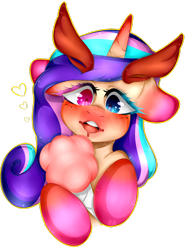 Size: 1024x1352 | Tagged: safe, artist:alliedrawsart, oc, oc only, oc:cottoni, pony, unicorn, blushing, bust, cotton candy, floppy ears, food, heart, holding, looking at you, open mouth, simple background, solo, transparent background