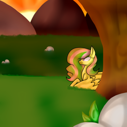 Size: 3000x3000 | Tagged: safe, artist:cait, derpibooru import, oc, oc only, oc:fluttergames, solo, sunset