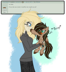Size: 1024x1120 | Tagged: safe, artist:mintoria, derpibooru import, oc, oc only, oc:dusty, oc:mint, human, pegasus, pony, ask, boop, clothes, deviantart, female, human female, humanized, mare, simple background, tongue out, transparent background, unshorn fetlocks