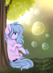 Size: 662x905 | Tagged: safe, artist:twinkepaint, oc, oc only, earth pony, pony, bubble, female, mare, solo, tree