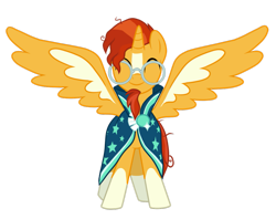 Size: 1005x795 | Tagged: safe, artist:f2u-mlp-vectors, derpibooru import, sunburst, alicorn, pony, alicornified, alternate universe, clothes, eyes closed, glasses, happy, male, race swap, robe, simple background, smiling, solo, spread wings, stallion, sunburst's glasses, sunburst's robe, sunburstcorn, transparent background, vector, wings