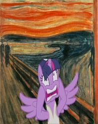 Size: 794x1006 | Tagged: safe, artist:brandonale, artist:edvard munch, twilight sparkle, twilight sparkle (alicorn), alicorn, pony, a royal problem, ballerina, fine art parody, scared, solo, the scream, tutu, twilarina