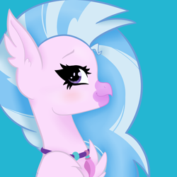 Size: 1500x1500 | Tagged: safe, artist:namiiarts, derpibooru import, silverstream, classical hippogriff, hippogriff, school daze, blushing, bust, smiling