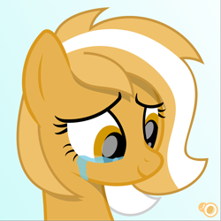 Size: 3208x3208 | Tagged: safe, artist:potato22, derpibooru import, oc, oc only, oc:mareota, earth pony, pony, bust, crying, female, looking down, mare, simple background, smiling, solo, tears of joy
