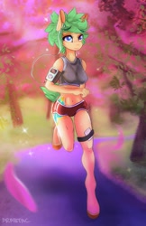 Size: 1452x2244 | Tagged: safe, artist:drabtac, derpibooru import, oc, oc only, anthro, anthro oc, auction, bid, commission, cute, green hair, runner, running, solo, ych result