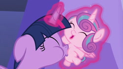 Size: 1280x720 | Tagged: safe, edit, edited screencap, screencap, princess flurry heart, twilight sparkle, twilight sparkle (alicorn), alicorn, pony, a flurry of emotions, auntie twilight, cute, diaperless edit, flurrybetes, magic, naked flurry heart, nude edit, nudity, raspberry, tummy buzz, twiabetes