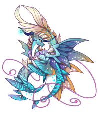 Size: 2664x3408 | Tagged: safe, artist:taiga-blackfield, oc, oc only, oc:azull, hybrid, merpony, curved horn, horn, male, nose piercing, nose ring, piercing, simple background, solo, spread wings, transparent background, wings