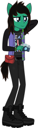 Size: 860x2853 | Tagged: safe, artist:lightningbolt, derpibooru exclusive, derpibooru import, human, equestria girls, .svg available, arm behind head, belt, boots, camera, clothes, drop dead clothing, equestria girls-ified, holding, humanized, jacket, jeans, male, pants, ponied up, pony ears, shoes, simple background, solo, svg, tailed humanization, tom sykes, transparent background, vector