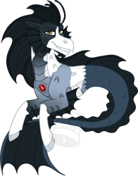 Size: 706x900 | Tagged: safe, artist:tambelon, oc, oc only, oc:treble, siren, looking at you, male, piebald colouring, ponysona, rule 63, simple background, siren oc, solo, transparent background, watermark