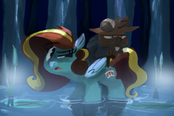 Size: 1500x1000 | Tagged: safe, artist:talonsofwater, oc, oc:ilovekimpossiblealot, pegasus, pony, unicorn, dagobah, john de lancie, parody, ponified, star wars, yoda