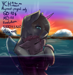 Size: 5000x5120 | Tagged: safe, artist:lilrandum, derpibooru import, absurd resolution, advertisement, bubble, commission, couple, ocean, water, wave, your character here