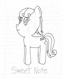 Size: 507x622 | Tagged: safe, artist:nightshadowmlp, derpibooru import, oc, oc only, oc:sweet note, grayscale, lined paper, magical lesbian spawn, monochrome, offspring, parent:bon bon, parent:lyra heartstrings, parents:lyrabon, solo, traditional art