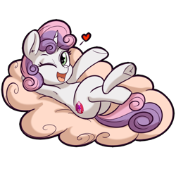 Size: 512x512 | Tagged: safe, artist:anibaruthecat, derpibooru import, sweetie belle, pony, unicorn, armpits, cloud, cute, cutie mark, diasweetes, explicit source, female, filly, floating heart, heart, hush now quiet now, one eye closed, open mouth, simple background, solo, the cmc's cutie marks, transparent background, wink
