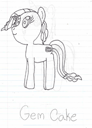 Size: 486x670 | Tagged: safe, artist:nightshadowmlp, derpibooru import, oc, oc only, oc:gem cake, grayscale, lined paper, magical lesbian spawn, monochrome, offspring, parent:pinkie pie, parent:rarity, parents:raripie, solo, traditional art