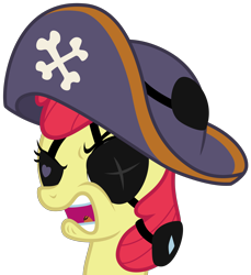 Size: 3000x3273 | Tagged: safe, artist:sollace, apple bloom, pony, hard to say anything, .svg available, clothes, eyepatch, hat, open mouth, pirate, pirate hat, simple background, solo, too many eye patches, transparent background, vector