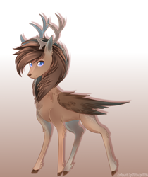 Size: 2000x2378 | Tagged: safe, artist:shimayaeiko, derpibooru import, oc, oc only, deer, original species, peryton, gradient background, signature, solo