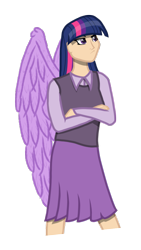 Size: 665x1179 | Tagged: safe, artist:cyril_deroach, derpibooru exclusive, derpibooru import, twilight sparkle, twilight sparkle (alicorn), alicorn, human, female, humanized, simple background, solo, transparent background, winged humanization, wings