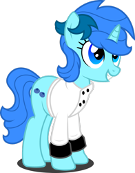 Size: 1280x1635 | Tagged: safe, artist:fletcherthehuntress, derpibooru import, oc, oc:blueberry sweet, pony, unicorn, clothes, female, mare, show accurate, simple background, solo, transparent background, vector