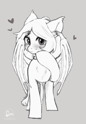 Size: 210x301 | Tagged: safe, artist:dagmell, derpibooru import, oc, oc only, oc:betty, bat pony, bat pony oc, collar, looking at you, shy, sketch, solo