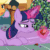 Size: 289x289 | Tagged: safe, derpibooru import, edit, edited screencap, screencap, applejack, twilight sparkle, twilight sparkle (alicorn), alicorn, earth pony, pony, maud pie (episode), animated, animation error, caption, chewing, cropped, eating, exhausted, gif, magic, reaction image, rock candy, sad, solo focus, somehow a unicorn again, telekinesis, wingless