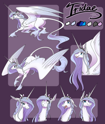 Size: 1280x1520 | Tagged: safe, artist:probablyfakeblonde, oc, oc only, oc:iridae, alicorn, classical unicorn, pony, alicorn oc, cloven hooves, jewelry, leonine tail, solo, tiara, unshorn fetlocks