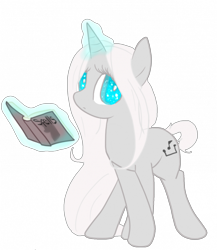 Size: 434x500 | Tagged: safe, artist:wolfsam, oc, oc only, oc:chansity, pony, unicorn, book, female, levitation, magic, mare, short tail, simple background, sparkle eyes, telekinesis, transparent background