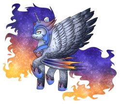 Size: 1024x882 | Tagged: safe, artist:northlights8, daybreaker, nightmare moon, alicorn, pony, a royal problem, armor, equestria is doomed, fusion, grin, jewel, jewelry, raised hoof, regalia, simple background, smiling, solo, the end is neigh, transparent background, xk-class end-of-the-world scenario