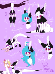 Size: 3493x4700 | Tagged: safe, artist:honeybbear, derpibooru import, oc, oc only, oc:beatz, oc:ember, original species, pegasus, behaving like a bat, boop, description at source, eating, female, filly, mare, winged rabbit