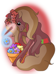 Size: 1500x2000 | Tagged: safe, artist:stereo-of-the-heart, oc, oc only, oc:dusted rose, pony, unicorn, female, flower, magic, mare, sitting, solo