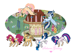 Size: 406x301 | Tagged: safe, artist:xxsakuragalaxyxx, oc, oc:appleshy, oc:blue thunderbolt, oc:caramelized apple, oc:party cannon, oc:sapphire, oc:star sparkle, alicorn, dracony, earth pony, hybrid, pegasus, pony, unicorn, alicorn oc, female, interspecies offspring, mare, next generation, offspring, parent:applejack, parent:big macintosh, parent:caramel, parent:cheese sandwich, parent:flash sentry, parent:fluttershy, parent:pinkie pie, parent:rainbow dash, parent:rarity, parent:soarin', parent:spike, parent:twilight sparkle, parents:carajack, parents:cheesepie, parents:flashlight, parents:fluttermac, parents:soarindash, parents:sparity