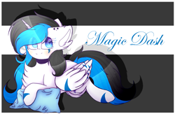 Size: 979x640 | Tagged: safe, artist:creadorachan, derpibooru import, oc, oc:magic dash, alicorn, pony, female, mare, prone, solo